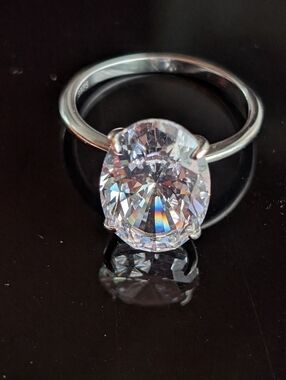 Silver-Tone CZ Clear Stone Solitaire Ring - Women Jewelry